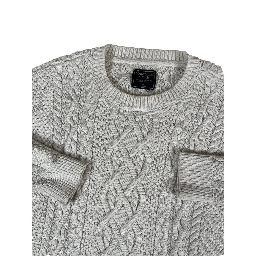 Abercrombie & Fitch Ivory Cable Knit Pullover Cotton Sweater Women's Sz‎ M Y2K
